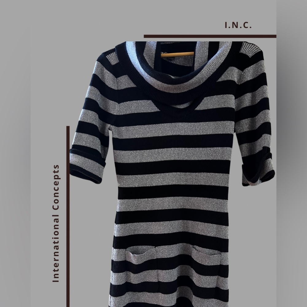 I.N.C. International Concepts black and shimmering silver sweater dress.